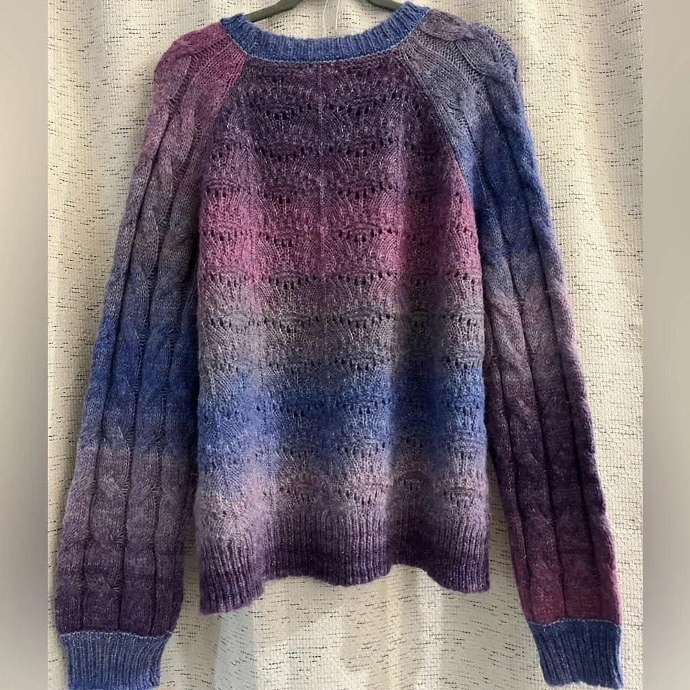 KNOX ROSE women's marled purple/blue ombre wool blend sweater NWT